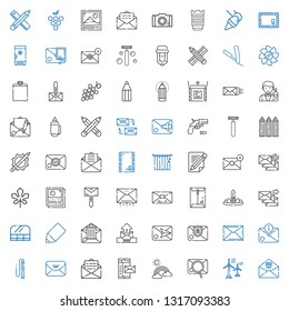 contour icons set. Collection of contour with email, wind turbine, rainbow, mail, envelope, pencil, food and restaurant, feathers, photo. Editable and scalable contour icons.