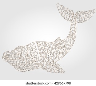 Contour illustration of an abstract whale, dark outline on a light background