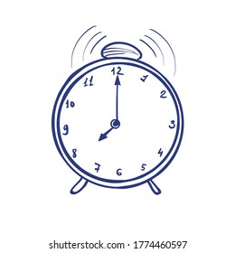Contour illustration of an alarm clock. Vector illustration on a white background. For a logo, for icons in social networks.