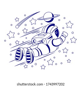 Contour illustration with an astronaut and stars on a white background.