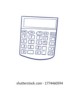 Contour illustration of the calculator. Vector illustration on a white background. For a logo, for icons in social networks.