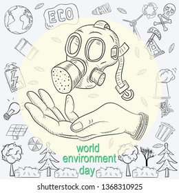 contour illustration for the design of various objects of human life the theme of world environment day, pollution problems