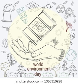 contour illustration for the design of various objects of human life the theme of world environment day, pollution problems