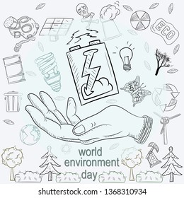contour illustration for the design of various objects of human life the theme of world environment day, pollution problems