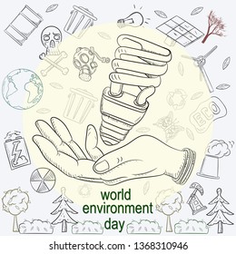 contour illustration for the design of various objects of human life the theme of world environment day, pollution problems