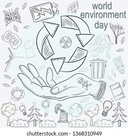 contour illustration for the design of various objects of human life the theme of world environment day, pollution problems