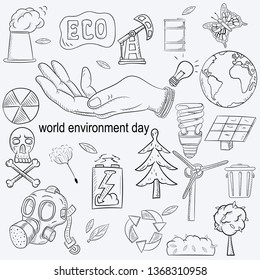 contour illustration for the design of various objects of human life the theme of world environment day, pollution problems