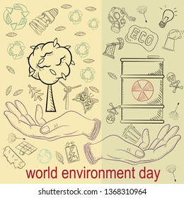 contour illustration for the design of various objects of human life the theme of world environment day, pollution problems