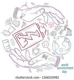 contour illustration for the design of various objects of human life the theme of world environment day, pollution problems