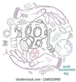 contour illustration for the design of various objects of human life the theme of world environment day, pollution problems