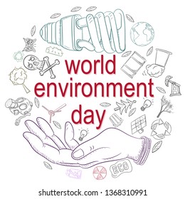 contour illustration for the design of various objects of human life the theme of world environment day, pollution problems