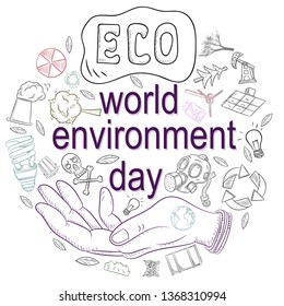 contour illustration for the design of various objects of human life the theme of world environment day, pollution problems