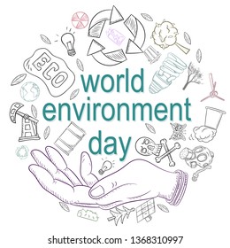 contour illustration for the design of various objects of human life the theme of world environment day, pollution problems