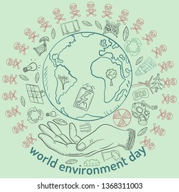 contour illustration for the design of various objects of human life the theme of world environment day, pollution problems
