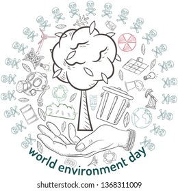 contour illustration for the design of various objects of human life the theme of world environment day, pollution problems