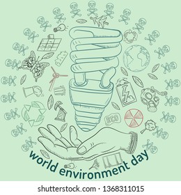 contour illustration for the design of various objects of human life the theme of world environment day, pollution problems