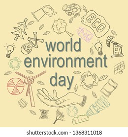 contour illustration for the design of various objects of human life the theme of world environment day, pollution problems
