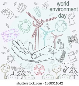 contour illustration for the design of various objects of human life the theme of world environment day, pollution problems
