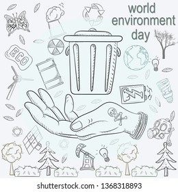 contour illustration for the design of various objects of human life the theme of world environment day, pollution problems