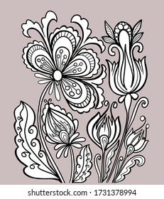 contour illustration flowers coloring book anti stress colored background for children and adults bouquet nature ornament print vector stroke line