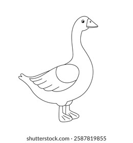 Contour illustration goose. Goose in hand drawn style. Farm bird isolated on white background. Domestic animal.