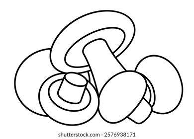 Contour illustration of a group of champignon mushrooms