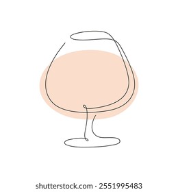 Ilustração de contorno com uma linha contínua de um vidro de vinho abstrato, vetor. Elemento decorativo para design de menu, etiquetas, decorações, decoração com um ponto colorido no fundo