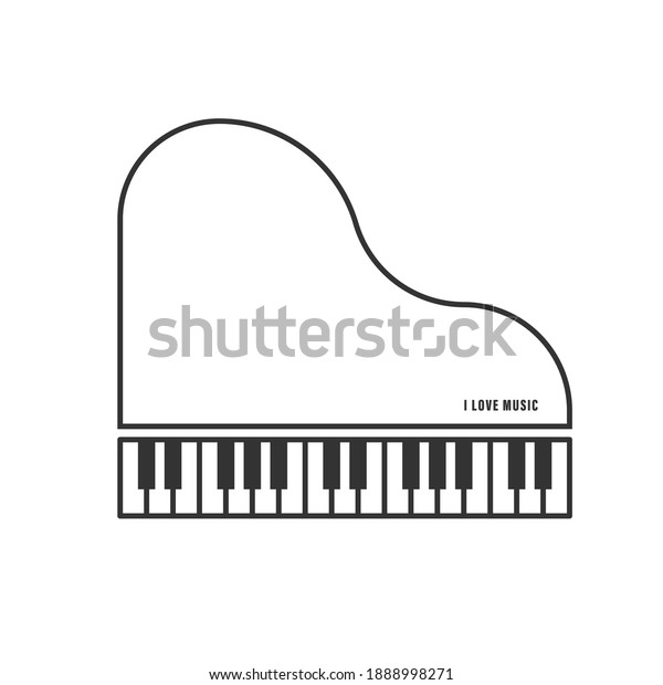 Contour illustration of a piano with the\
inscription I love music, flat\
style