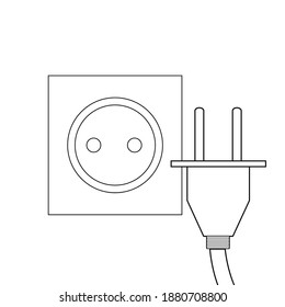 Ilustración de contorno de un enchufe y enchufe. Equipamiento para la electricidad. Elemento de contorno vectorial para iconos, banderas y su diseño