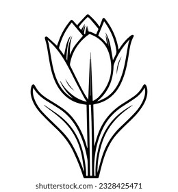 Contour illustration of a tulip. Black line drawing of a flower. Sublimation, print, logo, icon