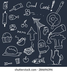 Contour illustrations for a recipe book. Kitchenware. Graphic elements for design.