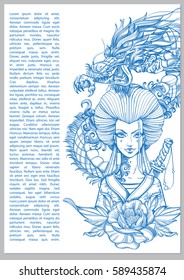 Contour image of asian woman in a kimono and dragon. Beautiful template for posters or leaflets with a girl samurai on a white background.