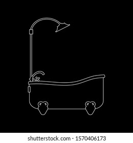 The contour image of a bath with shower on a black background. Icon, symbol, sign, emblem. Vector illustration