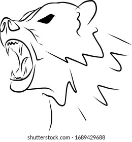 Imagen de un oso. La bestia gruñe. Líneas negras. Adecuado para libro, impresión
