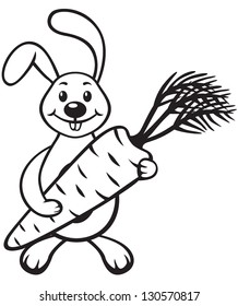 Contour image of cartoon bunny with carrot in paws