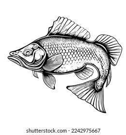 Unser Bild von einem Cartoon Fisch. Vektorgrafik, Druck auf dem Hintergrund, Stoffdruck, Papier, Tapete, Verpackung.