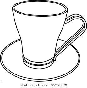 Contour image of a cup hand-draw Sketch doodle black and whit