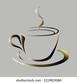 Contour image of a cup with hot tea or coffee. Vector illustration