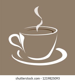 Contour image of a cup with hot tea or coffee. Vector illustration