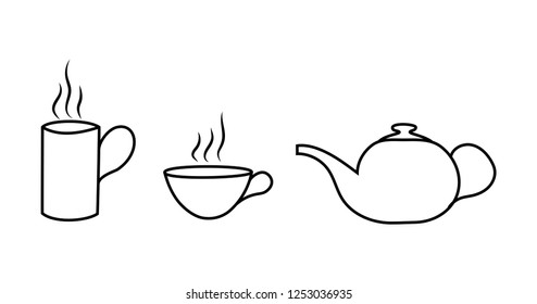 Contour image of a cup with a mug and a teapot