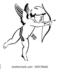 Contour image of Cupid flying with bow