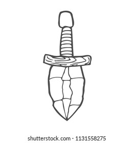 Contour image of dagger. Vector illustration isolated on white background for creating sketches of tattoos, printing on T-shirts and other items.