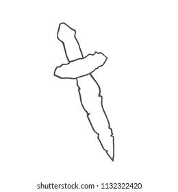 Contour image of dagger. Vector illustration isolated on white background for creating sketches of tattoos, printing on T-shirts and other items.