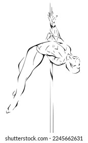 Imagen de perfil de un hombre bailando en un poste con un torso desnudo. Gráficos vectoriales