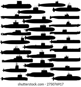 Contour image of diesel submarines. Illustration on white background.