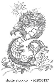 Contour image of dragon. Zodiac animal sign, horoscope and astrological symbol. Vector illustration isolated on white background for tattoos, coloring, posters and other items.