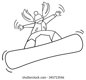 Contour image of a girl riding snowboard