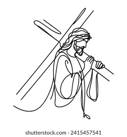 Contour of the image of Jesus Christ with a cross on his shoulder, in a pose of prayer