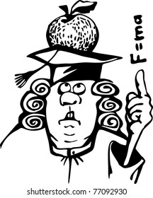 contour image of Newton. Caricature. Background is absent.