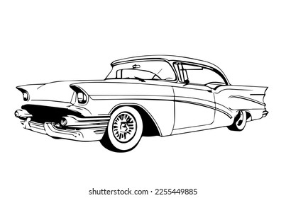 The contour image of a retro car on a white background. Vector illustration	